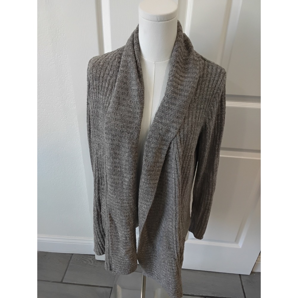 Barefoot Dreams CozyChic Lite Ribbed Cardigan Grey Shawl Collar Sweater Medium